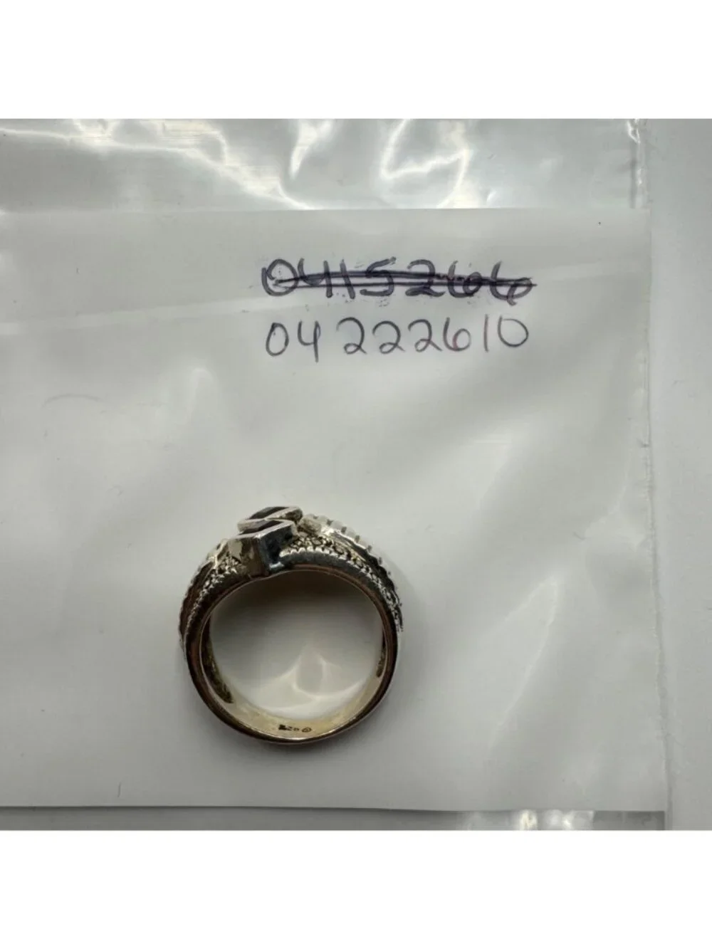Garnet & Marcasite Bezel Set Textured Ring Sterling Silver 925 Size 7.75